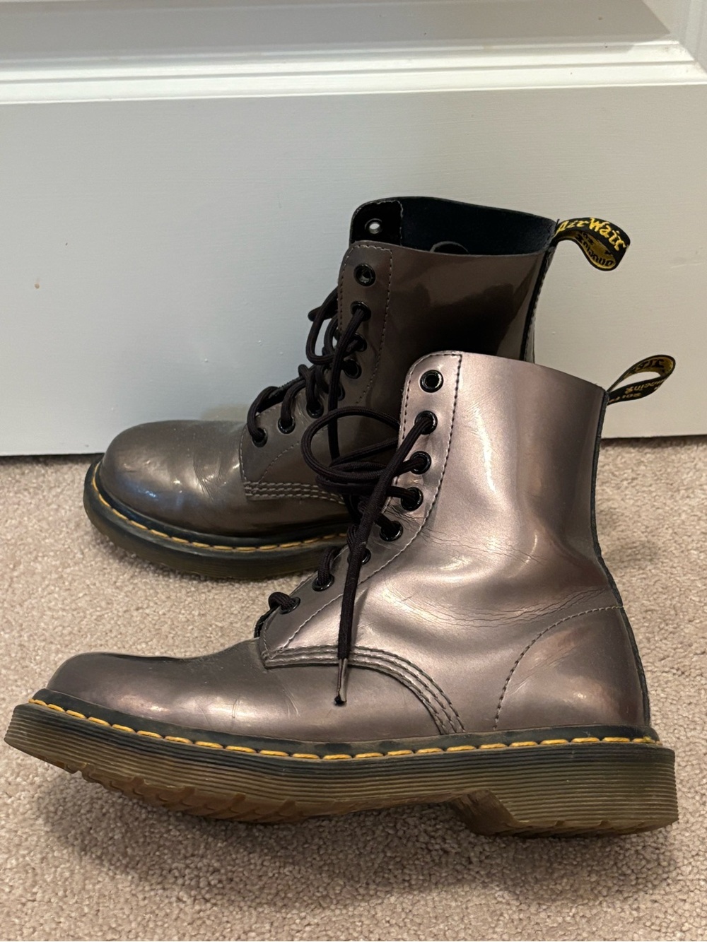 Dr. Martens Womens Size 6 Pascal 8-Eye Lace-Up Boots Metallic Gray Combat Pewter